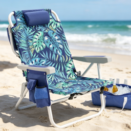 Low-Profile 5-Position Reclining Backpack Chair with Cooler Bag and Cup Holder