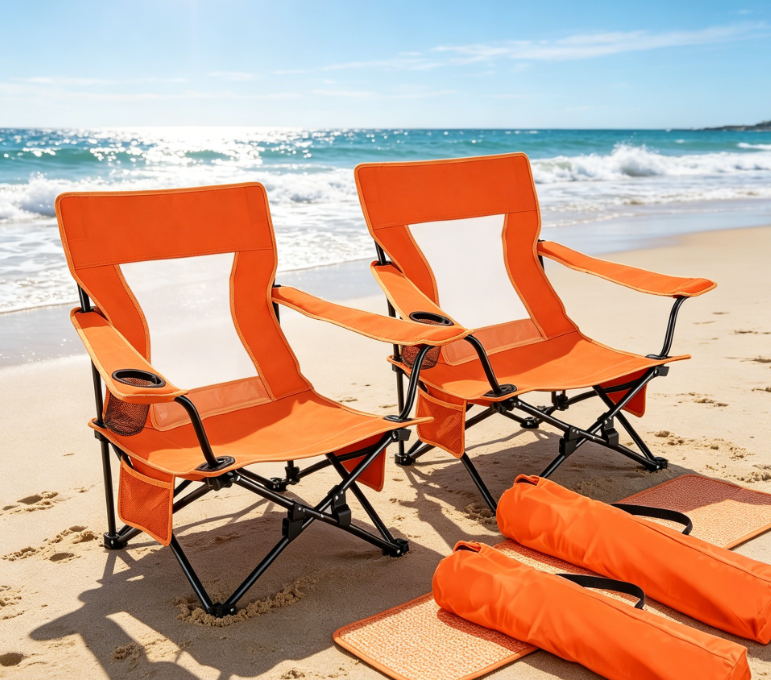 Heavy-Duty Portable Folding Chair with Cup Holder and Storage Pocket