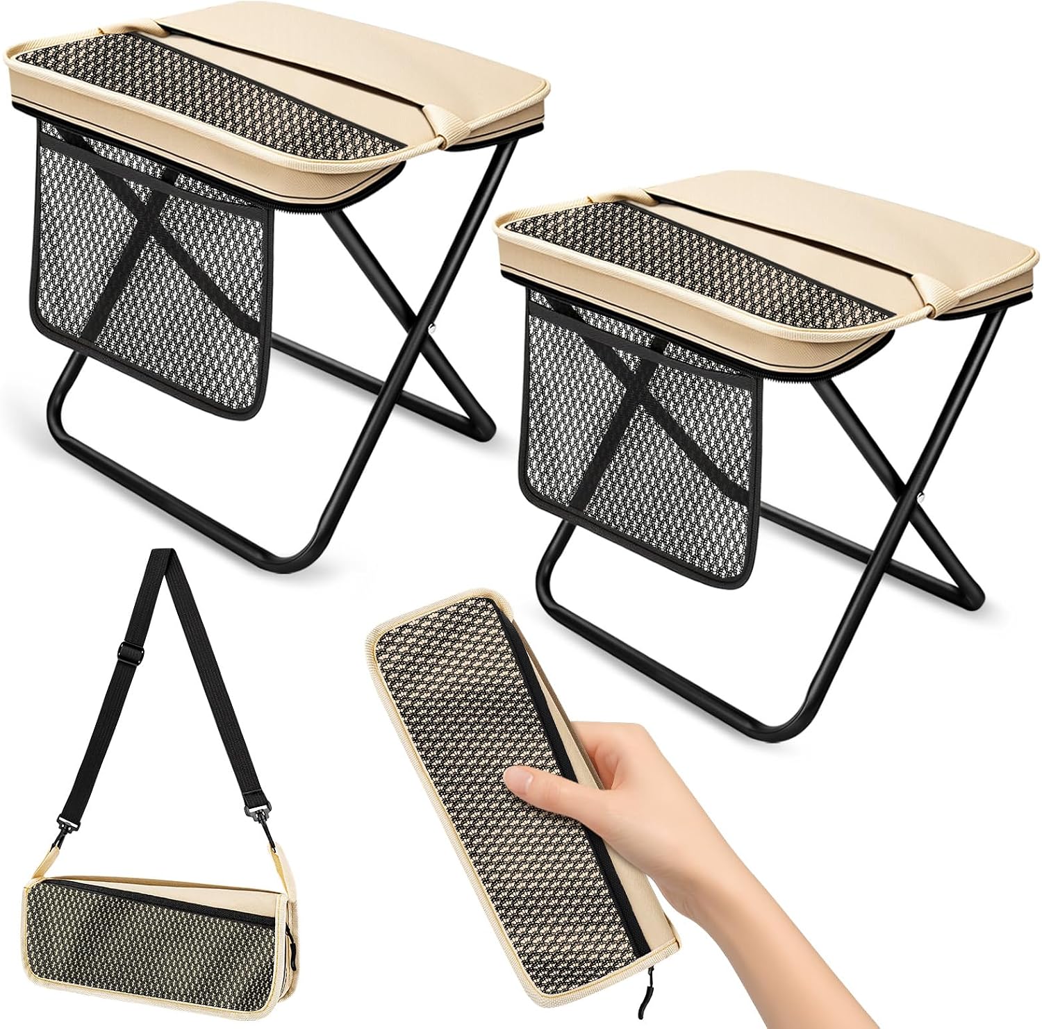 Portable Folding Stools With Side Pockets (Set Of 2)