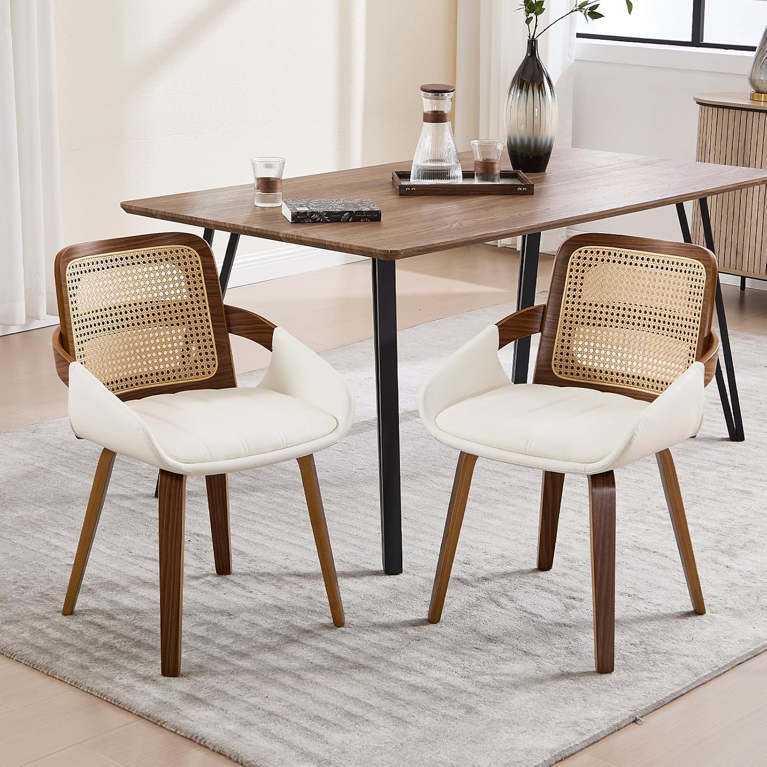 Rattan PU Leather Upholstered Bentwood Armchair (Pack of 2)
