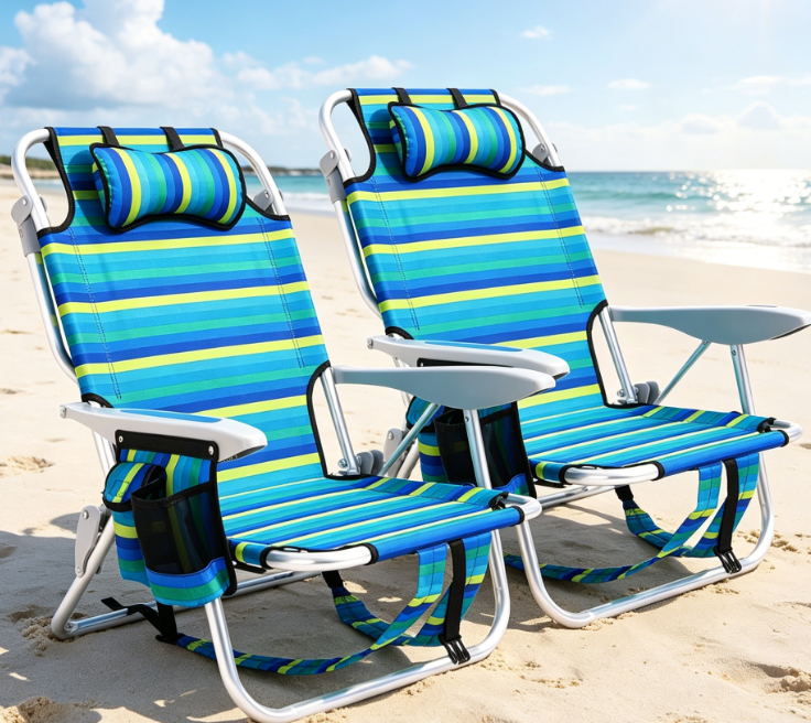 5-Position Reclining Backpack Chair with Towel Bar and Cup Holder