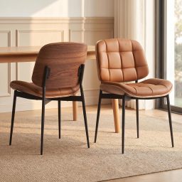 Walnut Wood Grain Brown Faux Leather Upholstered Dining Chairs (Pack of 2)